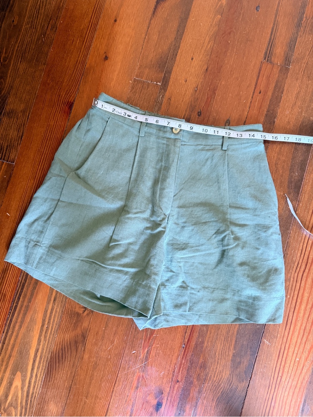 ABLE Esme Linen / Cotton High Waist Shorts - Green - Size 6 - Picture 6 of 12